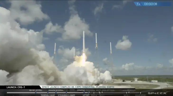 The Falcon 9 lifts off for its ill fated flight in June 2015